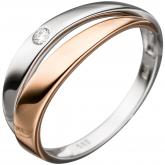 Damen Ring 585 Weiß-/Rotgold mit Brillant Doppelschiene | Bicolor Schmuck