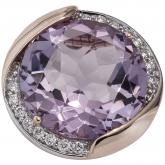 Anhänger rund 14k (585) Rotgold mit Amethyst pink und 16 Brillanten weiß