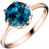 Damen Ring 14k (585) Rotgold mit Blautopas London Blue Solitär 10,1 mm | Edelsteine