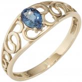 Damen Ring 14k (585) Gelbgold mit Blue Saphir Tropfenform | Gelbgoldschmuck