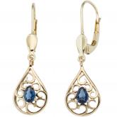 Boutons Tropfen 585 Gelbgold mit Blue Saphiren Rankendesign | Gelbgoldschmuck