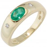 Damen Ring 585 Gelbgold mit Smaragd und 2 Brillanten | Edelsteine