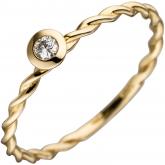 Damen Ring gedreht 585 Gelbgold mit Brillant | Gelbgoldschmuck