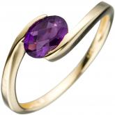 Damen Ring 333 Gelbgold mit Amethyst violett oval