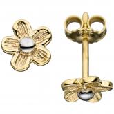 Ohrstecker "Blume" 333 Gelbgold mattiert bicolor