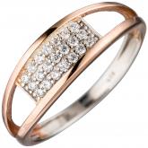 Damen Ring 925 Sterling Silber/teilrotvergoldet mit Zirkonia weiß | Vergoldet