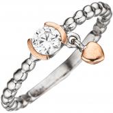 Kugel-Ring mit Anhänger "Herz" 925 Sterling Silber/teilrotvergoldet mit Zirkonia weiß