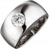 Damen Ring breit 925 Sterling Silber mit Zirkonia weiß glänzend | Silberschmuck