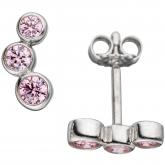 Ohrstecker "Trilogie" 925 Sterling Silber mit 6 Zirkonia rosa