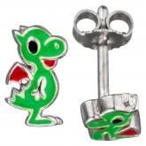 Kinder Ohrstecker "Schmunzel-Drache" grün/rot 925 Sterling Silber