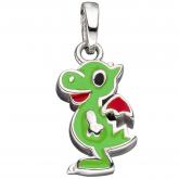 Kinder Anhänger "Schmunzel-Drache" 925 Sterling Silber grün/rot lackiert | Silberschmuck