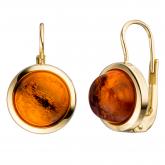 Boutons rund 8k (333) Gelbgold mit 2 Bernsteinen orange | Edelsteine