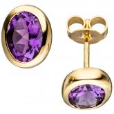 Ohrstecker oval 14k (585) Gelbgold mit 2 Amethysten violett