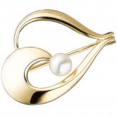 Brosche 585 Gelbgold mit Süßwasser-Zuchtperle weiß Herz-Design | Perlen