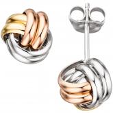 Ohrstecker "Knoten" verschlungen  925 Sterling Silber und vergoldet tricolor | Bicolor Schmuck