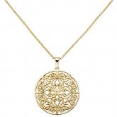 Collier mit Anhänger rund florales Dekor Edelstahl/PVD goldfarben 46 cm | Edelstahlschmuck