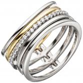 Damen Ring mehrbahnig 925 Sterling Silber/vergoldet mit Zirkonia weiß | Bicolor Schmuck