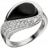 Damen Ring 925 Sterling Silber mit Zirkonia weiß und Onyx schwarz | Edelsteine