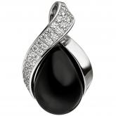 Anhänger 925 Sterling Silber mit Onyx schwarz und Zirkonia weiß Tropfenform | Edelsteine