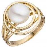 Damen Ring 585 Gelbgold mit Süßwasser-Zuchtperle weiß | Perlen