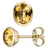 Ohrstecker oval 585 Gelbgold mit 2 Citrinen | Edelsteine