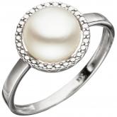 Damen Ring 333 Weißgold mit Süßwasser-Zuchtperle weiß | Perlen