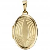 Medaillon oval für 2 Fotos 585 Gelbgold Fraktal-Design