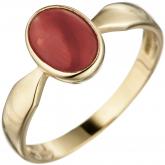 Damen Ring 333 Gelbgold mit Koralle rot | Edelsteine