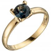 Damen Ring 585 Gelbgold mit Blautopas London Blue Solitär-Stil | Edelsteine