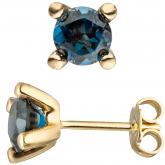 Ohrstecker 585 Gelbgold mit 2 Blautopasen London Blue Solitär-Stil | Edelsteine