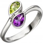 Damen Ring 925 Sterling Silber mit Amethyst und  Peridot | Edelsteine