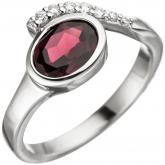 Damen Ring 925 Sterling Silber mit Granat rot und Zirkonia weiß