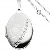 Collier und Medaillon oval 925 Sterling Silber/teileismatt mit Dekor 50 cm | Silberschmuck