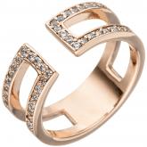 Damen Ring 2-reihig offen 925 Silber/rotvergoldet mit 38 Zirkonia weiß | Vergoldet