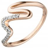 Damen Ring 925 Silber/rotvergoldet mit 13 Zirkonia weiß schlangenförmig | Vergoldet