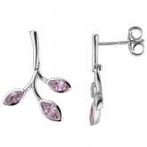 Ohrstecker "Zweig" 925 Silber mit 6 Zirkonia rosa Marquise | Silberschmuck