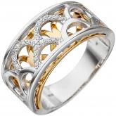Damen Ring 925 Silber/vergoldet mit 24 Zirkonia weiß kreativ | Vergoldet