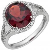 Damen Ring 585 Weißgold mit Granat rot und 66 Brillanten 0,32 ct.