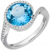 Damen Ring 585 Weißgold mit Blautopas und 47 Brillanten 0,24 ct. | Edelsteine