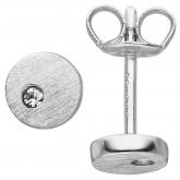 Ohrstecker rund 925 Sterling Silber mattiert mit 2 Zirkonia weiß | Silberschmuck