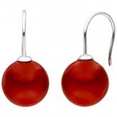 Ohrhaken 925 Silber mit 2 Muschelkern Perlen rot 12 mm | Silberschmuck