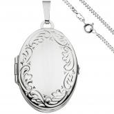 Collier und Medaillon oval für 4 Fotos 925 Silber Blütengirlande 50 cm | Silberschmuck