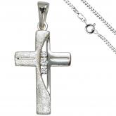 Anhänger "Kreuz" 925 Silber mit 3 Zirkonia weiß und Kette 50 cm | 