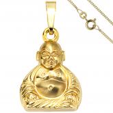 Collier mit Anhänger "Buddha" 333 Gelbgold und Kette 45 cm | Gelbgoldschmuck