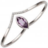 Damen Zweifinger Ring 333 Weißgold mit Amethyst und 16 Zirkonia weiß | Edelsteine