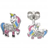 Kinder Ohrstecker "Einhorn" 925 Silber mit 14 Zirkonia weiß und Lack bunt | Silberschmuck