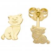 Ohrstecker \"Katze\" 333 Gelbgold