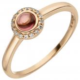 Damen Ring 585 Rotgold mit Turmalin Cabochon pinkfarben und 16 Brillanten 0,05 ct.