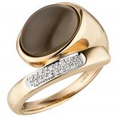 Damen Ring 585 Rotgold mit Mondstein Cabochon und 18 Brillanten | Edelsteine