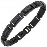 Armband Edelstahl/PVD schwarz mit Carbon blau 21 cm
